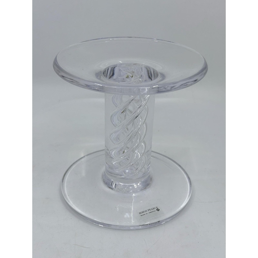 Simon Pearce Signed Stratton Hand-blown 5" High Pillar Air Twist Candle Holder